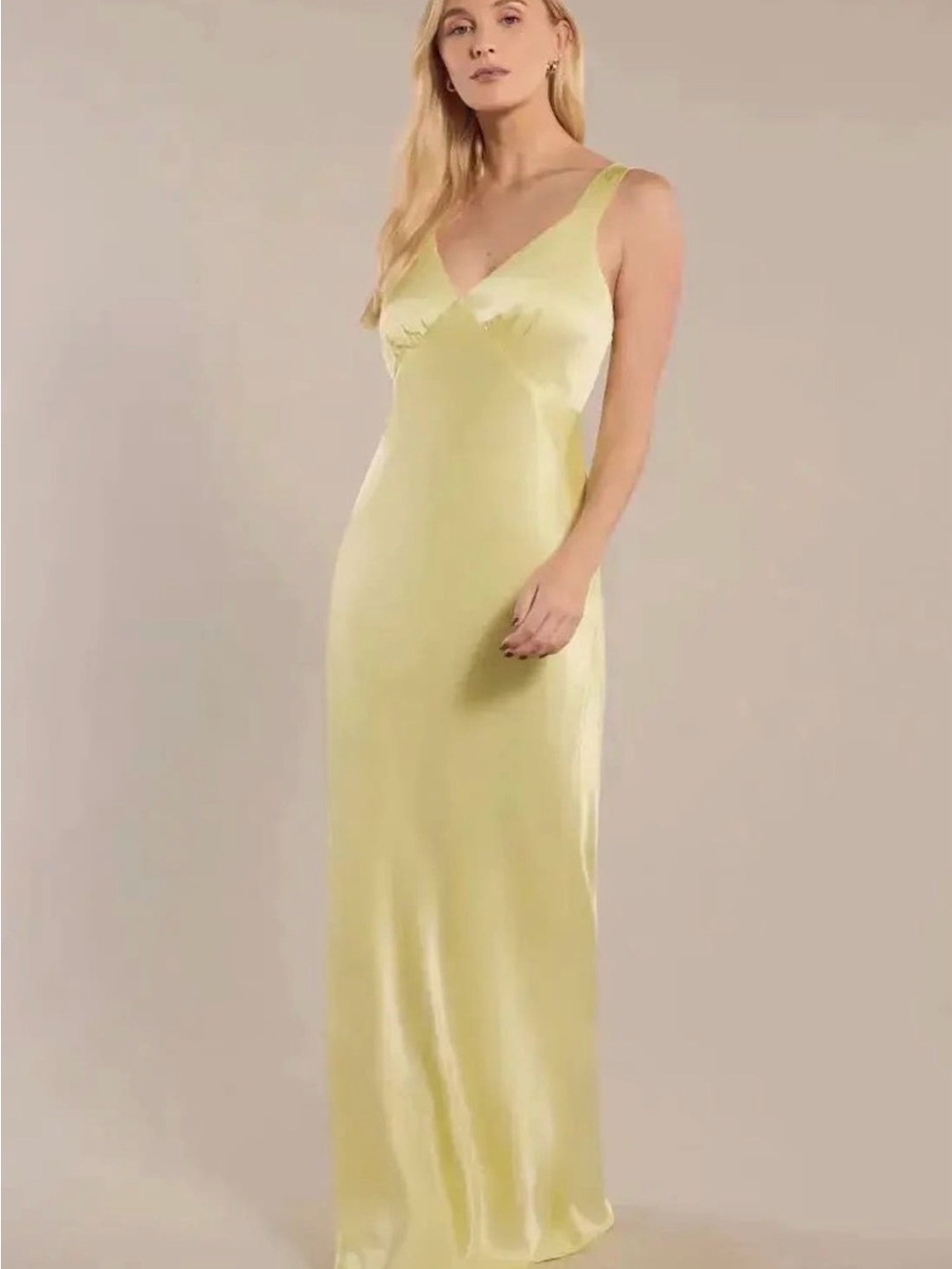 Light Yellow Satin Maxi Dress